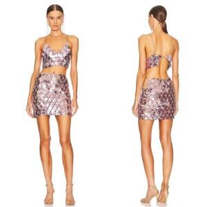 Santa Brands Flower Obsession Chainmail Purple Top and Mini Skirt Set One Size